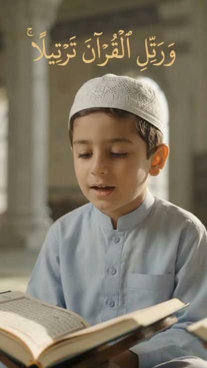 ایک بچہ ترتیل کے ساتھ قرآن مجید کی تلاوت کرتے ہوئے